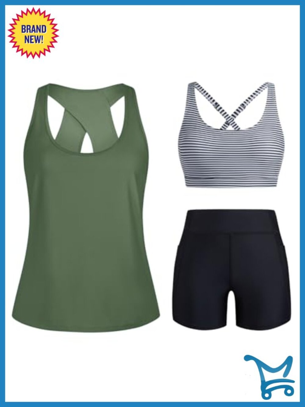 HUSKARY 3 Piece Tankini Swimsuits for Women Swim Tank Top with Bra and High